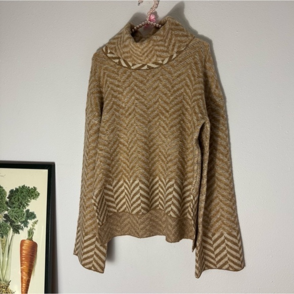 Veronica Beard Bolina Herringbone striped cowl neck Alpaca sweater size S